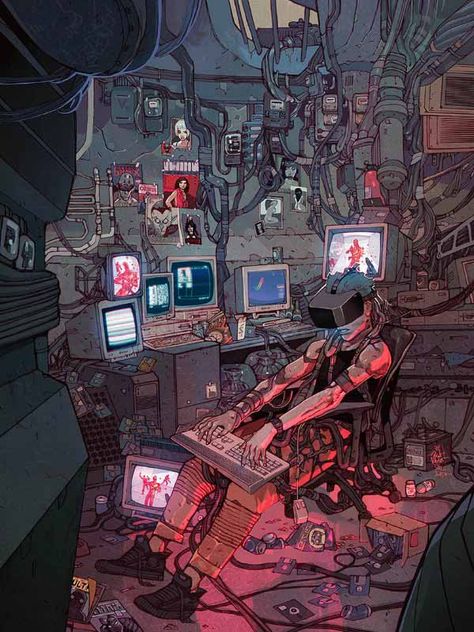 Dark Dystopian Art, Cyberpunk Room, Ville Cyberpunk, Art Cyberpunk, 8bit Art, New Retro Wave, 강아지 그림, Arte Robot, Cyberpunk Aesthetic