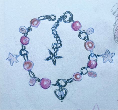 sketch of a bracelet with charms #sketch #sketchbook #inspo #ideas #pink #stars #aesthetic Pink Stars Aesthetic, Easy Bunny Drawing, Bracelet Drawing, Accessories Design Sketch, Charm Tattoo, Stars Aesthetic, Pink Drawing, Drawing Stars, Bracelet With Charms