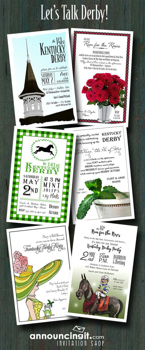 Kentucky Derby Party Invitations - lots of unique designs to choose from at Announcingit.com - come see our entire collection of Derby Invitations Kentucky Derby Invitations Design, Kentucky Derby Party Invites, Kentucky Derby Fundraiser, Hat Design Ideas, Kentucky Derby Invitations, Derby Invitations, Derby Gala, Derby Decor, Derby Party Invitations