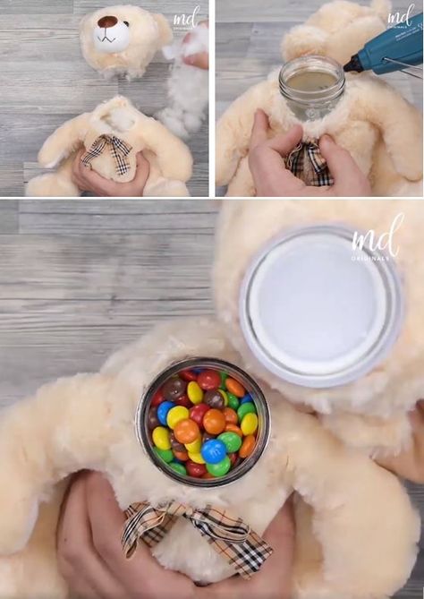 Secret Candy Stash Ideas, Jar Decorating Ideas Diy, Stash Jar Ideas Diy, Jar Decorating Ideas, Candy Stash, Fill The Jar, Neat Gift Ideas, Diy Teddy Bear, Stash Jar