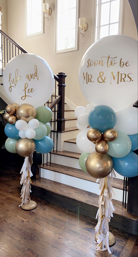 Engagement Party Decorations Balloons, I Do Balloons, Balloon Arch At Wedding Reception, Engagement Decorations Balloons, Balloon Decor For Wedding, Bridal Shower Balloon Columns, Balloon Arches For Engagement Party, Couples Shower Balloon Garland, Wedding Reception Balloon Decor