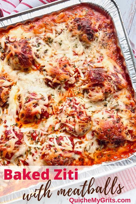 Frozen Meatball Baked Ziti, Rigatoni With Meatballs, Baked Ziti With Meatballs Easy, Baked Ziti With Frozen Meatballs, Baked Ziti And Meatballs, Baked Rigatoni With Meatballs, Pasta Bake With Meatballs, Recipes With Ziti Noodles, Meatballs With Ricotta Cheese