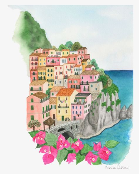 Buy Cinque Terre Art Print. Italy Watercolor Painting Wall Decor. Online in India - Etsy Europe Watercolor, Italy Watercolor, Italian Riviera, Cinque Terre Italy, Mediterranean Coast, Painting Wall Decor, Travel Illustration, Illustration Poster, Painting Wall