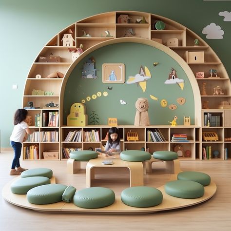 Innovative Reading Corner 🔆 #MontessoriBed #ChildFurniture #ToddlerRoomDecor #NaturalMaterials #WoodenToys #KidsRoomInspiration #MontessoriHome #EcoFriendlyKids #ToddlerSleep #ParentingIdeas Furniture For Classroom, Reading Corner Daycare, Kindergarden Interiors, Kindergarten Design Ideas, Kids Library Design, Kids Library Room Ideas, Reading Space Design, Children Library Design, Play Space Ideas