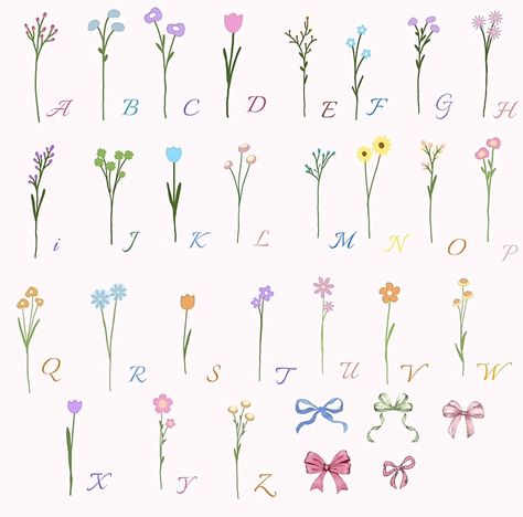 Simple Wall Paintings, Flower Chart, Flower Language, Alphabet Charts, Birth Flower Tattoos, Flower Alphabet, Wall Paintings, Pencil Art Drawings, Perfect Makeup