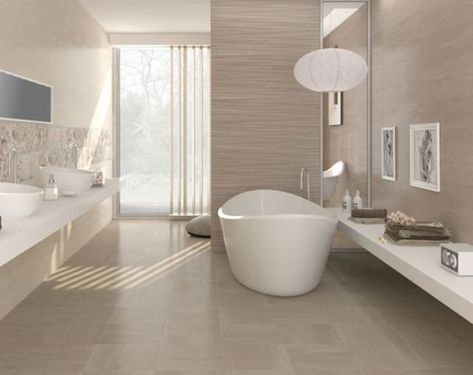 modern taupe bathroom with walls and floor in that color, filled with light Neutral Bathroom Tile, Taupe Flooring, Taupe Bathroom, Neutral Tile, Modern Bathroom Tile, Natural Bathroom, Bath Tiles, Room Tiles, Diy Bathroom Remodel