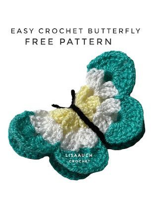 Butterfly crochet pattern free Crochet Butterfly Applique, Crochet Poppy Pattern, Crochet Butterfly Free Pattern, Butterfly Crochet, Scrap Yarn Crochet, Crochet Appliques, Crochet Butterfly Pattern, Google Eyes, Butterfly Tutorial