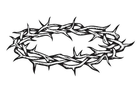 Crown of thorns image | Premium Vector #Freepik #vector #christ #christian #jesus #jesus-logo American Traditional Thorn Tattoo, Crown Of Thorns Illustration, Thorn Crown Drawing, Crown Of Thorns Tattoo Women, Crown Of Thorns Tattoo Design, Jesus Thorn Crown Tattoo, Jesus Crown Of Thorns Tattoo, Thorn Drawing, Jesus Thorn Crown