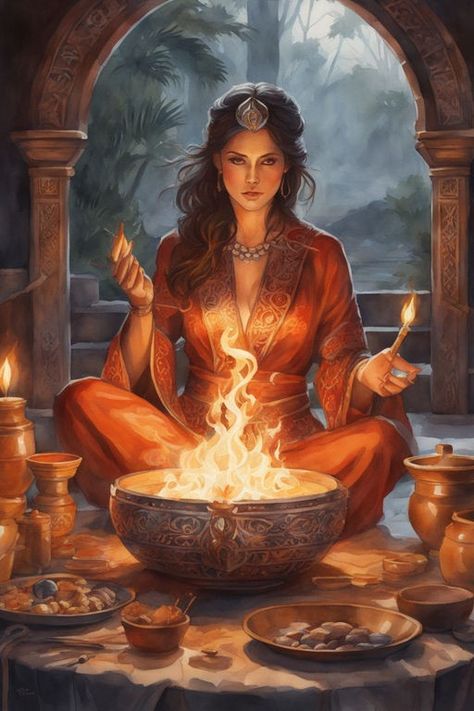 Priestess Art, Goddess Of The Hearth, Magick Art, Fire Goddess, Angel Tarot Cards, Angel Tarot, Celtic Goddess, Pagan Art, Celtic Mythology