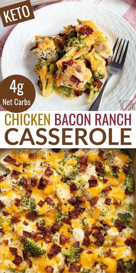 This keto chicken bacon ranch casserole comes together quickly for a hearty weeknight dinner that’s super satisfying and full of flavor! keto casserole recipe | Keto Chicken Bacon Ranch, Keto Chicken Bacon, Bacon Ranch Casserole, Ranch Casserole, Chicken Bacon Ranch Casserole, Low Carb Low Fat Recipes, Boiled Egg Diet Plan, Low Carb Diet Recipes, Chicken Bacon Ranch