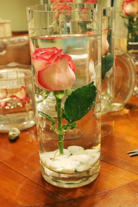 How To Submerge Flowers | Miss Kopy Kat Submerged Flower Centerpiece, Submerged Flowers, Water Centerpieces, Submerged In Water, Spring Wedding Centerpieces, Wet Flowers, Valentine Flowers, Flowers For Valentines Day, Two Roses