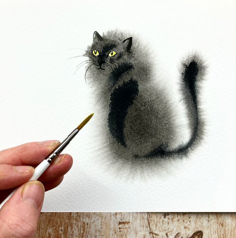 Learn to paint a perfect watercolour black cat with the wet on wet technique. Perfect for Halloween! Spooky Watercolor Paintings Easy, How To Paint A Black Cat In Watercolor, Watercolor Cat Painting Tutorial, Halloween Watercolour Painting, Watercolor Cat Portraits, Watercolor Halloween Painting, Halloween Watercolor Tutorial, Watercolor Cat Tutorial, Halloween Watercolor Cards