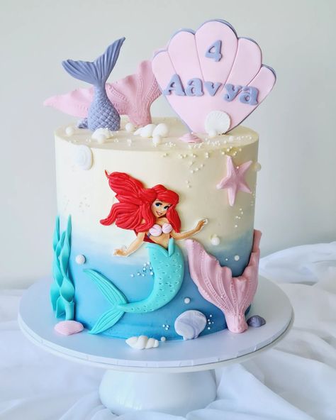 5 Year Birthday Cake, Cake For 5 Year Girl, Princess Ariel Cake, Ariel Birthday Cake, Ariel Cake, Little Mermaid Cakes, Princess Mermaid, Ariel Birthday, Girly Cakes