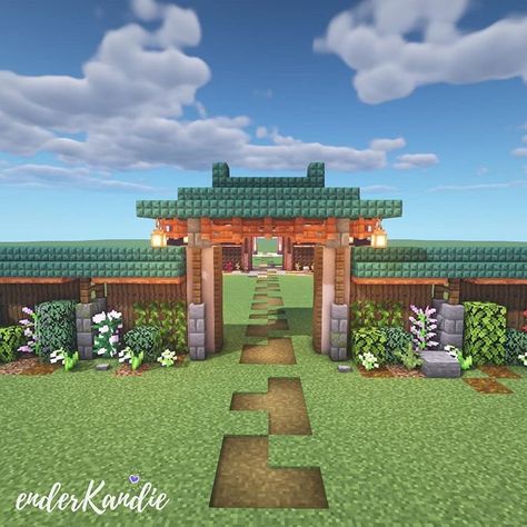 Minecraft Japanese Fence Ideas, Minecraft Japanese Wall Gate, Japanese Style Farm Minecraft, Japanese Gate Minecraft, Wall Minecraft Designs, Wall Minecraft, Minecraft Japanese House, Minecraft Japanese, Minecraft Garden