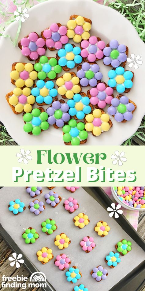 Pretzel Snack Recipes, Flower Pretzel Bites, Easter Pretzel, Spring Snacks, Easter Party Food, Pretzel Snacks, Easy Easter Desserts, Easter Snacks, Spring Treats