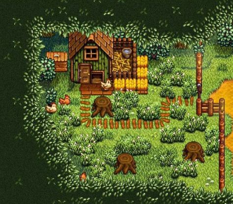 Stardew Valley Duck Pond, Stardew Valley Foraging Farm Layout, Stardew Valley Horse Stable, Stardew Chicken Coop, Stardew Flower Garden, Stardew Valley Chicken Coop, Stardew Valley Forest Farm Layout, Stardew Decor, Stardew Valley Decoration Ideas