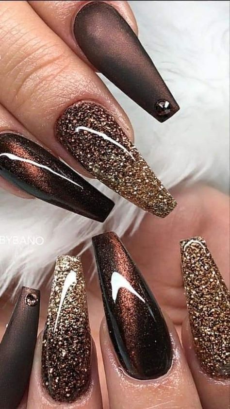 Brown Acrylic Nails, Fancy Nails Designs, Stylish Nails Designs, Her Nails, Fall Acrylic Nails, Pretty Nail Art Designs, Christmas Nails Acrylic, Fall Nail Art, Nail Designs Glitter