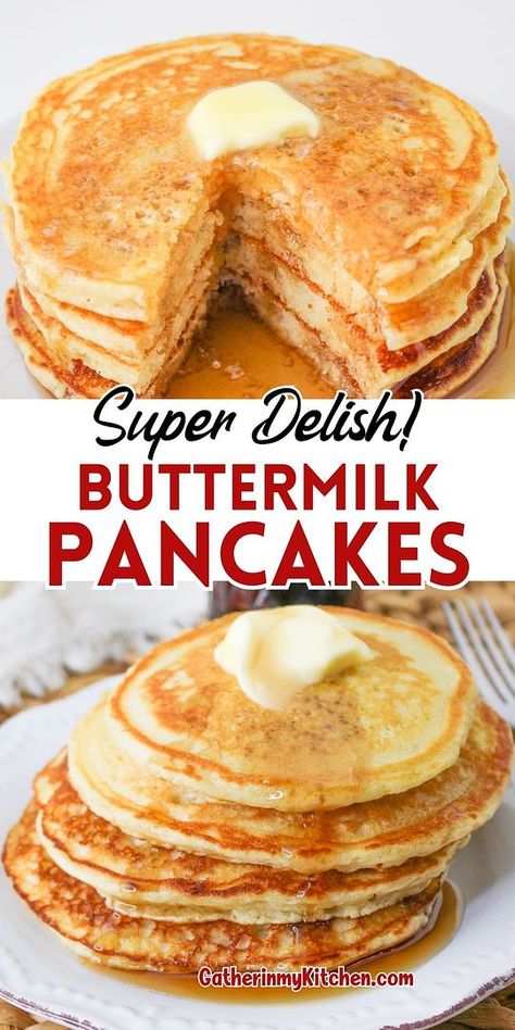 Make your mornings special with our favorite buttermilk pancake recipe. Easy to prepare and deliciously fluffy, they're a treat with butter and maple syrup. Easy Buttermilk Pancakes, Buttermilk Pancakes From Scratch, Making Buttermilk, Buttermilk Pancakes Easy, Fluffy Buttermilk Pancake Recipe, Buttermilk Pancake Recipe, Homemade Buttermilk Pancakes, Buttermilk Pancakes Recipe, Fluffiest Pancakes