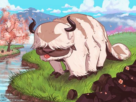 Sky Bison Avatar, Sky Bison, Bison Art, Landscape Drawings, Cherry Blossom, Things To Think About, Avatar, Blossom, Cherry