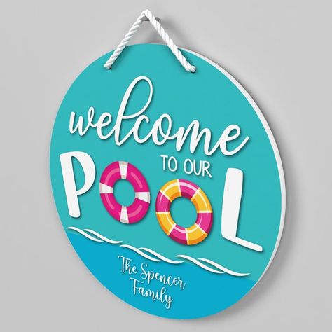 Pool Signs Diy, Backyard Pool Decor, Pool Backyard, Door Signs Diy, Pool Outdoor, Pool Signs, Wooden Door Signs, Pool Decor, Pool Time