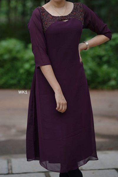 latest 50 Types of Georgette Kurti & Kurta Designs For Different Occasions (2022) Umbrella Kurti Neck Design, Umbrella Kurti Design, Kurti Neckline, Long Kurti Patterns, 2nd Pregnancy, Georgette Kurtis, Designs Kurti, Simple Kurtis, Kurtis Designs