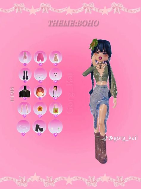 Dti Roblox Basic Outfit, Boho Dress To Impress Outfit Ideas, Outfit Dti Combos, Dti Theme Boho, Dress To Impress Boho Theme, Boho Dti Outfit, Boho Outfits Dress To Impress, Outfit Combos Dress To Impress, Combo Dress To Impress