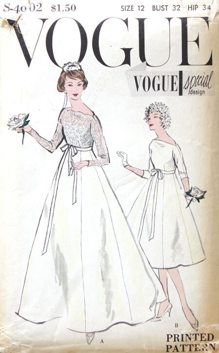 1958 Wedding Dresses, Vintage Wedding Dress Sewing Patterns, Vintage Marriage, Vintage Wedding Dress Pattern, Gown Patterns, Wedding Gown Patterns, Bridal Sewing Patterns, Wedding Dress Sewing Patterns, Vintage Vogue Patterns