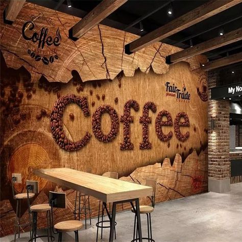 Custom 3d wallpaper European retro vintage coffee mural advanced waterproof material - AliExpress Coffee Bar Wallpaper, Bar Wallpaper, Vintage Coffee Shops, Coffee Shop Interior Design, Design Café, Cafe Kitchen, Cafe Shop Design, Coffee Wallpaper, Coffee Shops Interior