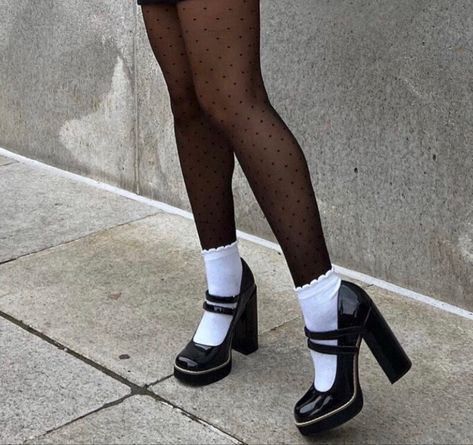 Heels And Socks, Heels Aesthetic, Sock Outfits, Funky Shoes, Mia 3, Fancy Shoes, Socks And Heels, Girly Shoes, Aesthetic Shoes