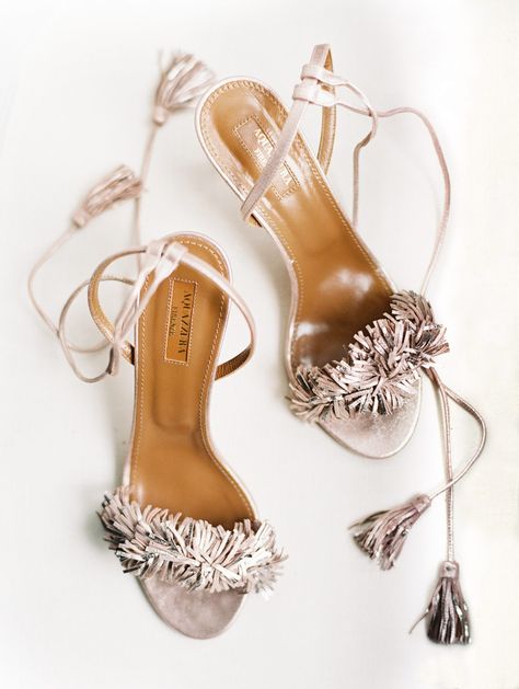 25 Nontraditional Wedding Shoe Ideas from Stylish Brides Aquazurra Heels, Europe Film, Bedazzled Converse, Tassel Heels, Sparkly Flats, Martha Weddings, Wedding Shoes Flats, Metallic Shoes, Martha Stewart Weddings