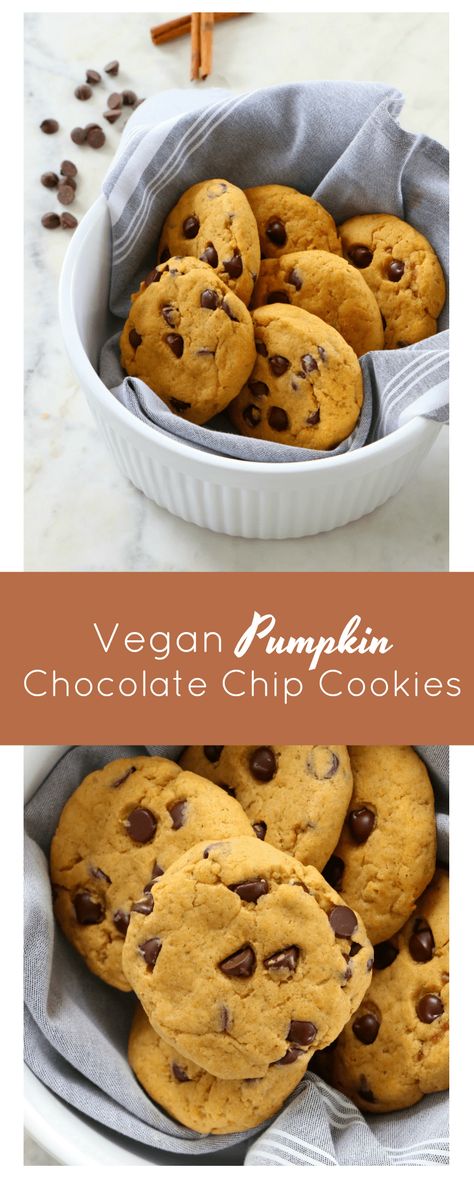 Soft Pumpkin Chocolate Chip Cookies, Vegan Pumpkin Chocolate Chip Cookies, Vegan Pumpkin Cookies, Pumpkin Cookie, Vegan Pumpkin Pie, Chocolate Pack, Vegan Dark Chocolate, Pumpkin Chocolate Chip, Pumpkin Chocolate Chip Cookies