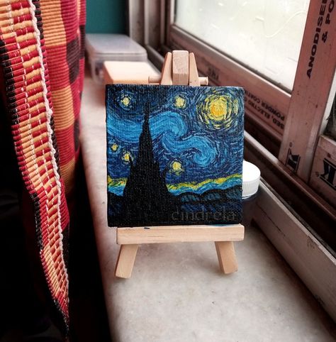 Starry Painting, Painting On Mini Canvas, Whimsical Art Journal, Starry Night Painting, Journal Design Ideas, Bullet Journal Design, Small Canvas Paintings, Easy Doodle, Paintings Ideas