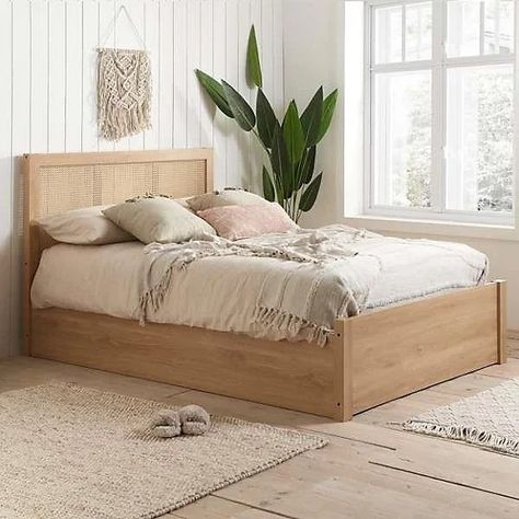 Wooden Ottoman Bed, Mom Bedroom, Wooden Ottoman, Ottoman Bed Frame, Rattan Ottoman, Fabric Upholstered Bed, Oak Bed Frame, Airy Bedroom, Fabric Bed Frame