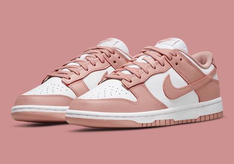 The Nike Dunk Low has already had a busy start to the year, and it’s still just January. New pictures have surfaced of a women’s-exclusive Nike Dunk Low Rose Whisper which joins a long list of planned hues. This pair brings back the classic two-toned style, but with a more feminine twist to an arrangement that’s been adored for a long time. To contrast the smoother quality and lighter tint of the whites underlying, “Rose Whisper” outfits the overlays’ slightly Cute Outfits With Nike Shoes, Nike Women’s Shoes, Womens Nike Sneakers, Nike Dunk Low Rose Whisper, Dunk Low Rose, Womens Nike Shoes, Nike Shoes Women Fashion, Nike Fashion Shoes, Preppy Shoes