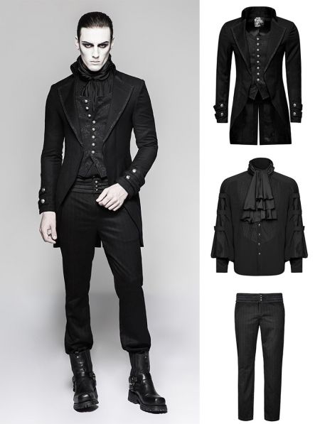 Black Gothic Gentleman Steampunk Suit for Men - Devilnight.co.uk Gothic Gentleman, Steam Punk Men, Masculine Goth, Steampunk Suit, Gothic Fashion Men, Gothic Suit, Class Fits, Goth Prom, Gothic Men