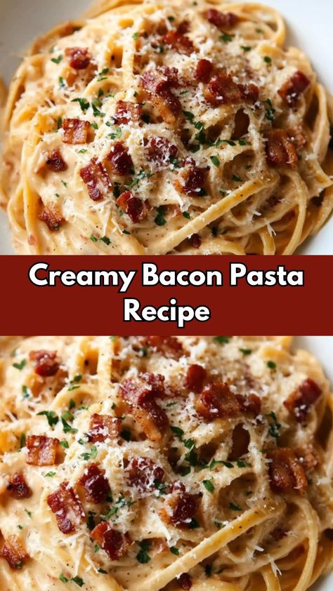 Indulge in this creamy bacon pasta recipe that’s loaded with flavor and perfect for any occasion. Made with crispy bacon, garlic, cherry tomatoes, and a luscious cream sauce, this dish is a crowd-pleaser. It pairs perfectly with Cabonara Recipes, Creamy Bacon Pasta, Creamy Ranch Chicken Recipe, Bacon Rice, Bacon Pasta Recipes, Bacon Recipes For Dinner, Garlic Butter Pasta, Bacon Dinner, Creamy Tomato Pasta