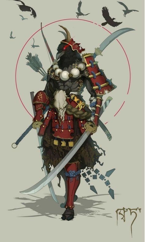 Illustration Fantasy, Samurai Anime, Samurai Artwork, Ninja Art, Samurai Art, Dungeons And Dragons Characters, Monster Design, 판타지 아트, Fantasy Rpg