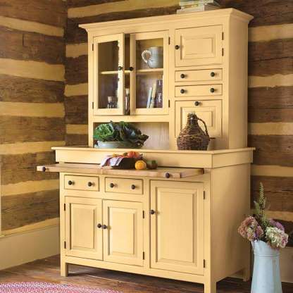 10/19 SLIDES © American Country Home Store Hoosier Cabinet A Hoosier cabinet is a free-standing kitchen cabinet that doubles as a workstation. These cabinets were common in the first few decades of the 20th century. The main reason they've declined in popularity is because most houses now have built-in kitchen cabinetry. Check out these 10 simple kitchen cabinet repairs.  Photo: Courtesy of American Country Home Store Microsoft may earn an Affiliate Commission if you purchase something through r Antique Kitchen Cabinets, Furniture Shelves, Early American Furniture, Hoosier Cabinets, Hoosier Cabinet, Painted Cabinets, Pine Furniture, Primitive Kitchen, Antique Kitchen