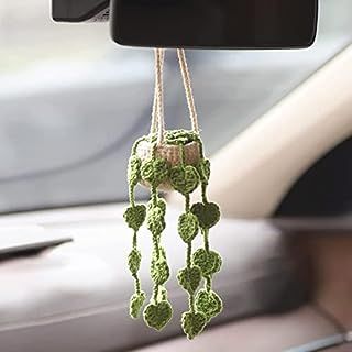 Amazon.com: ZHEXYF Plant Car Interior Hanging Ornament, Boho Crochet Hanging Basket for Car Rearview Mirrior Decor, Hand Knitted Car Pendant Suitable for Car Accessories, Key Chains, Backpacks (Orange Flowers) : Automotive Car Mirror Hanging Accessories, Confection Au Crochet, Crochet Car, Rear View Mirror Accessories, Handmade Plant, Stil Boho, Flower Yellow, Car Accessories For Women, Crochet Plant