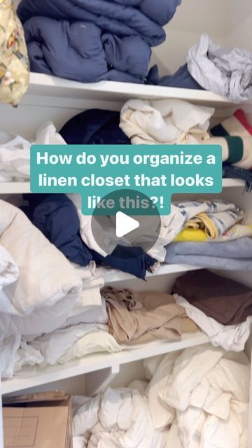 Home Organizing | Nashville, TN on Instagram: "How’s your linen closet looking?! If it’s a little crazy, that’s ok…it’s a very common spot for some chaos!! 🤣 ⠀ How do you fix that?! By using bins that help alleviate that mess. One of the biggest reasons linens can get messy is because people often store their towels + sheets in a stack, one on top of another. When someone reaches in to grab a certain towel or sheet, the whole stack falls over! ⠀ We love these sheet organizers from @spaceaid_official because you can store each set separately with the fitted sheet, flat sheet, + pillow cases all tucked together. Plus you can label the bin with the size! 👏🏻 ⠀ We also love these cube + lidded storage bins for towels, tablecloths, cloth napkins + more! ⠀ Comment LINENS for the link to shop! How To Organize Blankets And Sheets, Blankets Organization Ideas, Organize Sheets And Blankets, Bath Towel Storage Ideas Linen Closets, Sheets And Towels Storage, Sheet And Towel Organization, How To Store Extra Pillows, Storing Sheets Linen Closets, How To Organize Blankets In Closet