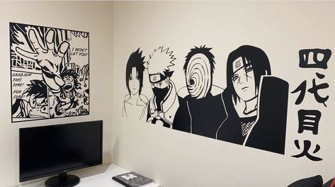 Anime Wall Murals Painted, Anime Wall Design Bedroom, Anime Wall Drawing, Anime Mural Wall Art, Anime Wall Painting Ideas, Anime Wall Ideas, Anime Wall Art Bedroom, Anime Wall Painting, Anime Wall Decor