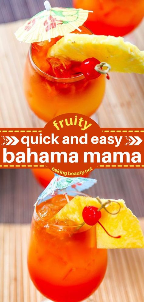 Bahama Mama Recipe, Easy Fruity Cocktails, Bahama Mama Drink, Bahama Mama Cocktail, Fruity Cocktail Recipes, Drinks Alcohol Recipes Easy, Fruity Mixed Drinks, Fruity Alcohol Drinks, Easy Mixed Drinks