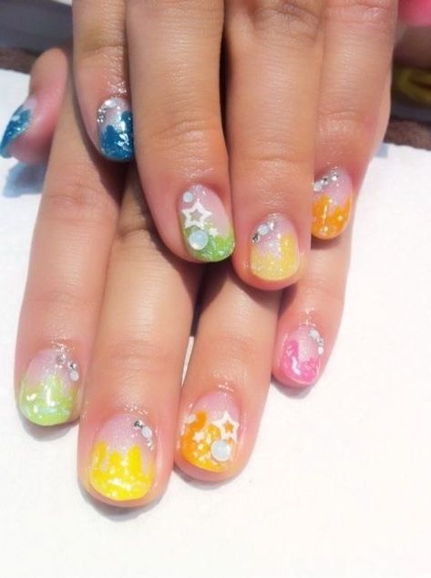 Splatoon Nails, Short Kawaii Nails, Nails Gyaru, Gyaru Nails, Winter Nail Art Designs, Colorful Nail, Really Cute Nails, Winter Nail Art, Kawaii Nails