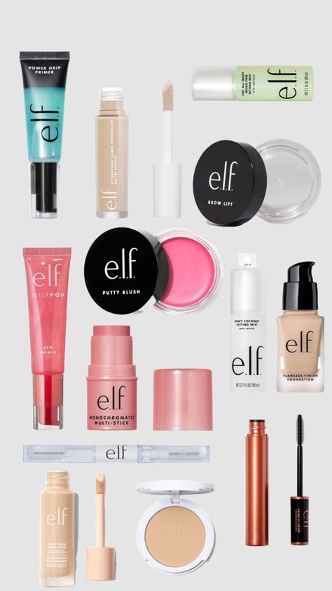 elf products! comment another brand you want me to do!! Best Elf Makeup, Putty Blush, Elf Products, Makeup Bag Essentials, Makeup Is Life, Makeup Help, Eye Makeup Pictures, Concealer Makeup, Elf Cosmetics