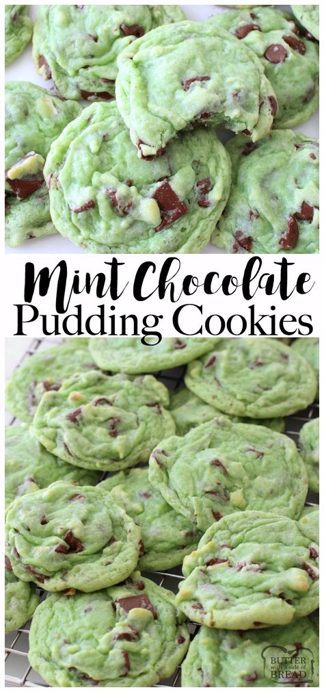 Mint Chocolate Pudding, Mint Recipes Dessert, Chocolate Pudding Cookies, Mint Desserts, Chocolate Chip Pudding Cookies, Mint Chocolate Chip Cookies, Diy Easy Recipes, Mint Extract, Pudding Cookies