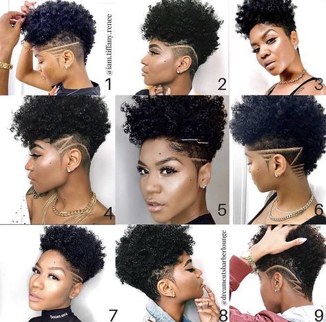 We love a good tapered haircut, especially on Black women. We did a round up of 40 plus stunning tapered haircuts for Natural hair on Black women with different hair textures. Tapered Haircut Natural Hair, Tapered Haircut Black, Natural Hair For Black Women, Tapered Haircut For Women, Natural Hair Mohawk, Relaxed Hairstyles, True To Myself, Natural Hair Haircuts, Shaved Hair Designs