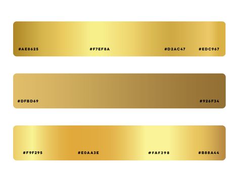 Using gold color on the web - Tips and tricks - Joe Kotlan Gold Pantone Color Palette, Perfect Gold Color In Dti, Gold Color Hex Code, Luxury Branding Design Color Schemes, Shades Of Gold Color Palette, Gold Palette Colour Schemes, Color Branding Mood Board, Modern Logo Design Creative Branding, Gold Hex Code