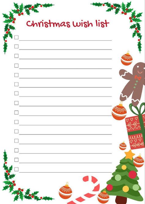 Christmas Print Ideas, Christmas Wishlist Paper, Christmas List Layout, Christmas List Ideas On Paper, Christmas Wishlist Template, Noel Aesthetic, Wish List For Christmas, Christmas List Inspo, Christmas Decorations List