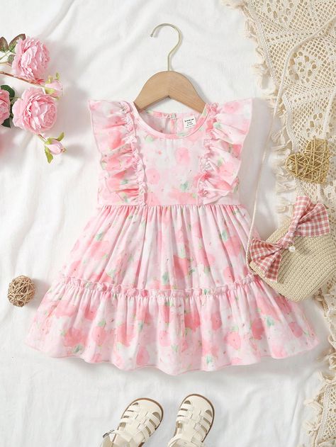 SHEIN Baby Girl Floral Print Ruffle Trim Ruffle Hem DressI discovered amazing products on SHEIN.com, come check them out! Frill Frocks For Kids, Baby Girls Dresses, Pink Collar, Pink Collars, Ruffle Hem Dress, Fabric Floral, Dresses Kids Girl, Summer Baby