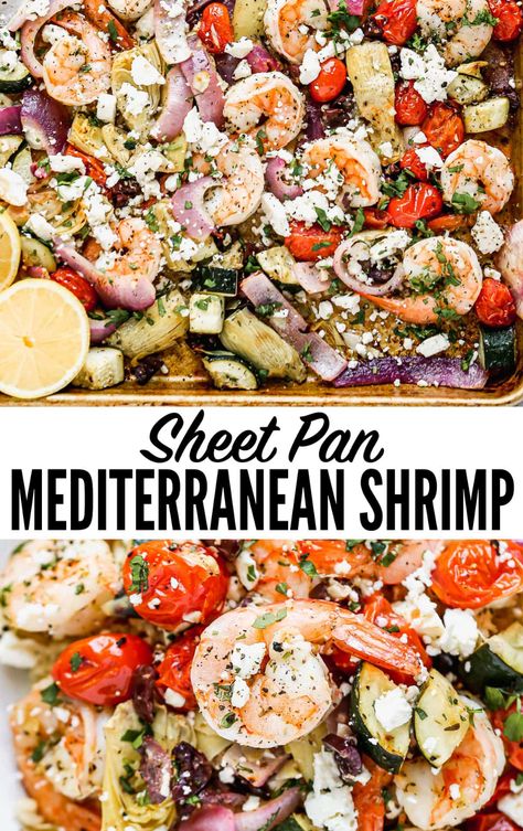 Sheet Pan Mediterranean Shrimp, Sheet Pan Meals Shrimp, Shrimp Mediterranean Recipes, Sheet Pan Dinners Shrimp, Mediterranean Shrimp Recipes, Shrimp Sheet Pan Dinner, Feta Shrimp, Sheet Pan Mediterranean, Shrimp Dinner Ideas